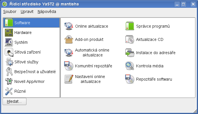Takto vypadá prostředí správce nastavení systému -- YaSTu